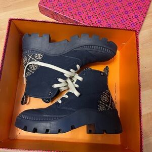 Tory Burch Black and Cream Ankle Booties